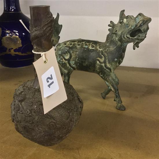 Mystical Qilin beast & a dragon vase